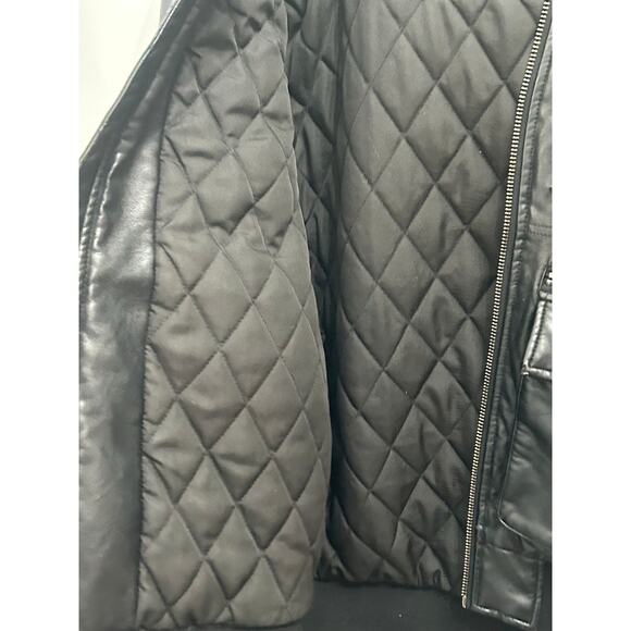 Levi’s Leather Jacket Black Hooded Coat Quilted Lined Medium - Picture 11 of 11